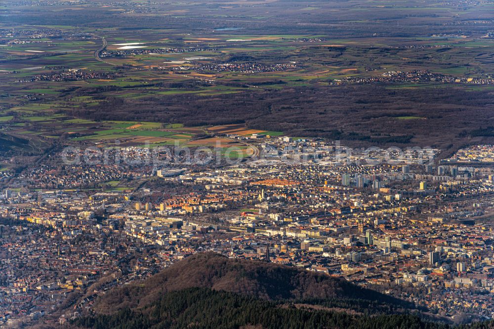 Freiburg im Breisgau from above - City view on down town in Freiburg im Breisgau in the state Baden-Wuerttemberg, Germany