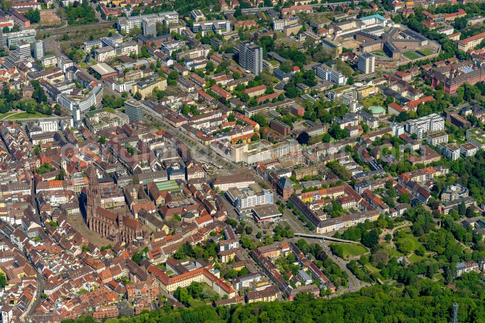 Freiburg im Breisgau from above - City view of the city area of in Freiburg im Breisgau in the state Baden-Wurttemberg, Germany