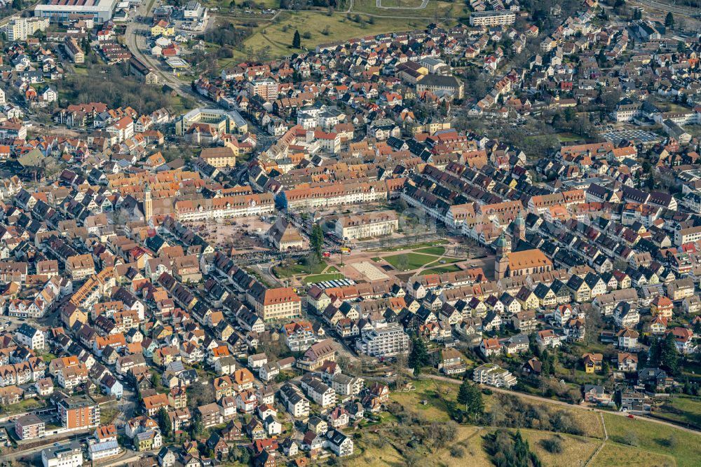 Aerial image Freudenstadt - City view on down town in Freudenstadt at Schwarzwald in the state Baden-Wuerttemberg, Germany
