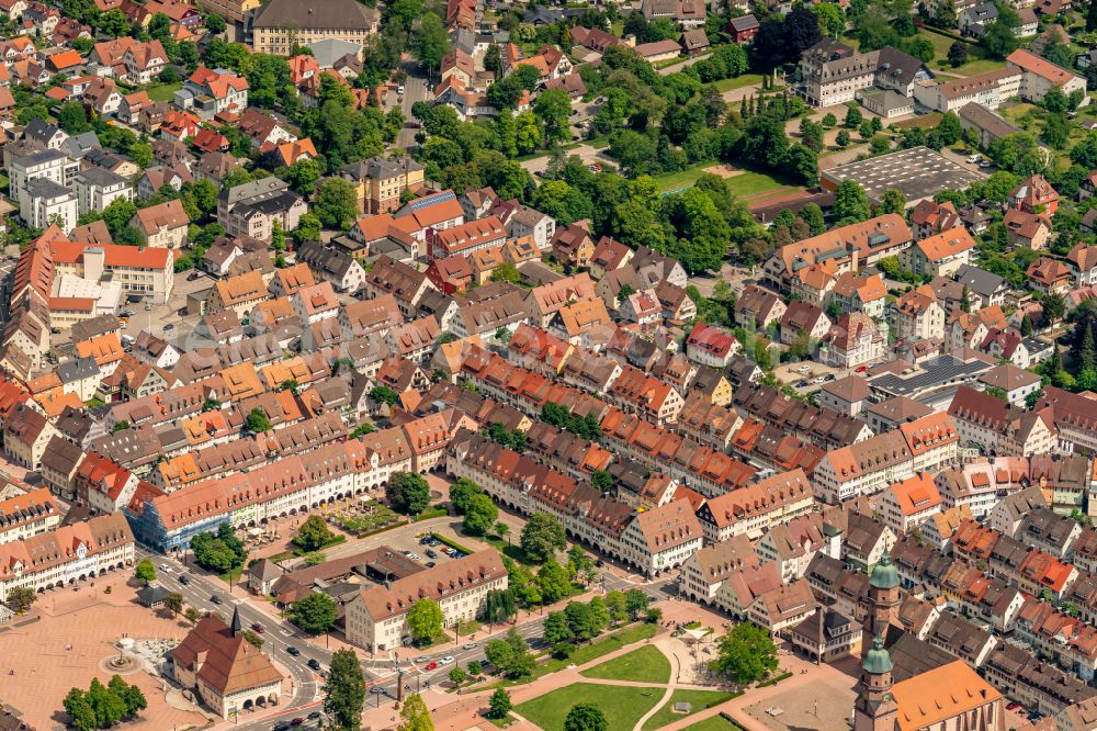 Freudenstadt from above - City view on down town in Freudenstadt at Schwarzwald in the state Baden-Wuerttemberg, Germany