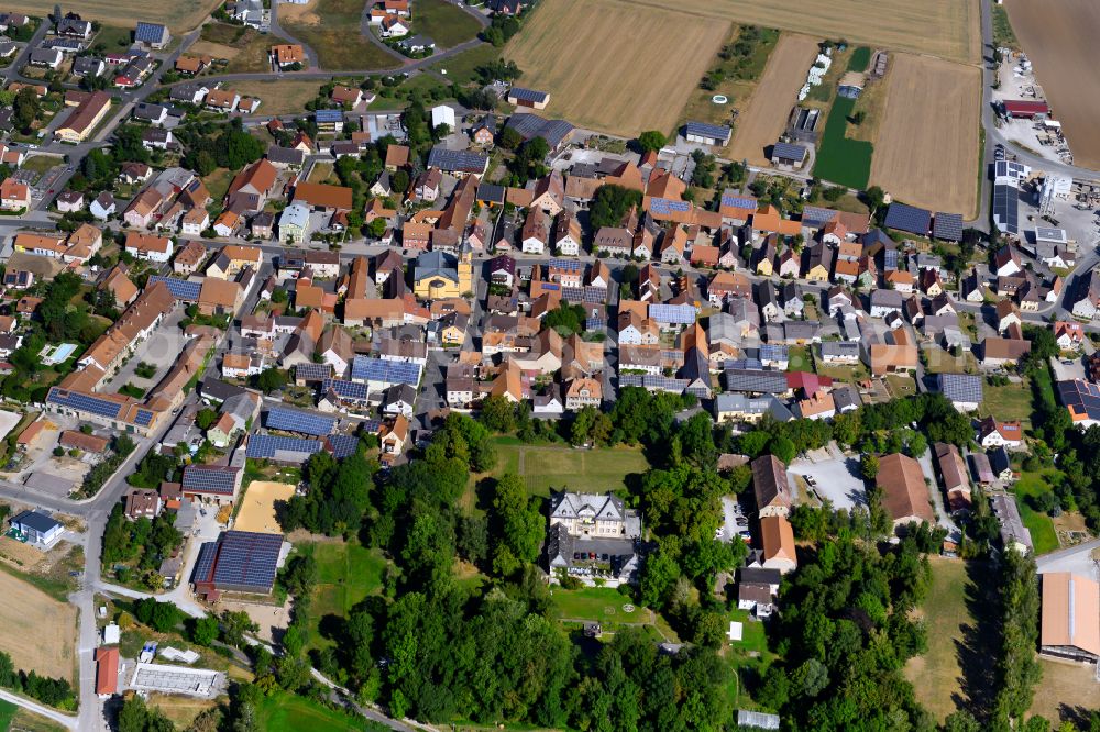 Aerial image Gelchsheim - City view on down town in Gelchsheim in the state Bavaria, Germany