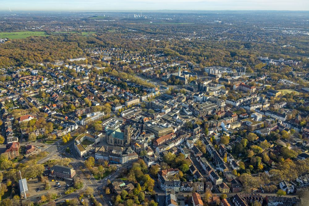 Aerial photograph Gelsenkirchen - City view on down town on place Sankt-Urbanus-Kirchplatz in the district Buer in Gelsenkirchen at Ruhrgebiet in the state North Rhine-Westphalia, Germany