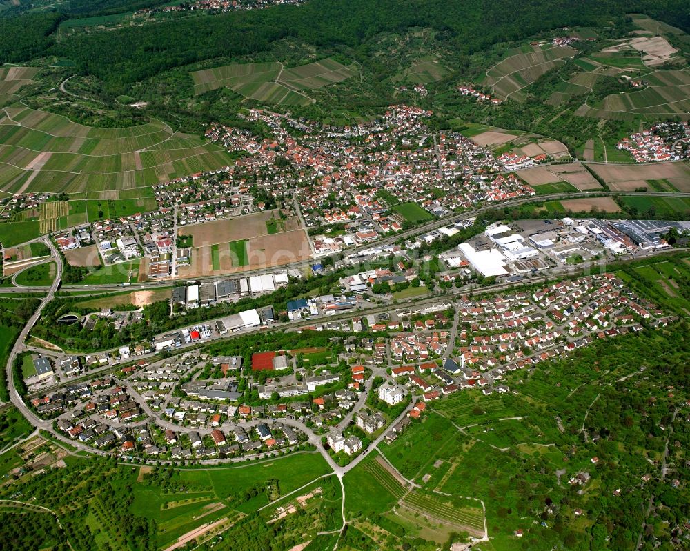 Grunbach from the bird's eye view: City view on down town in Grunbach in the state Baden-Wuerttemberg, Germany