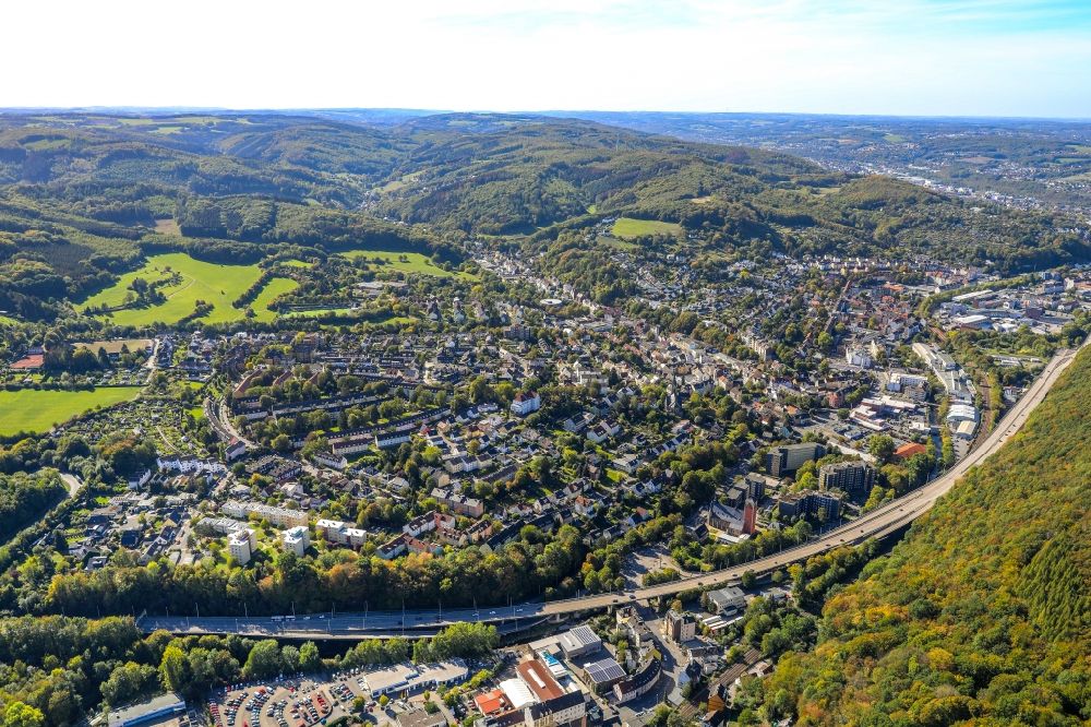 Hagen from above - City view of the city area of in Hagen in the state North Rhine-Westphalia, Germany