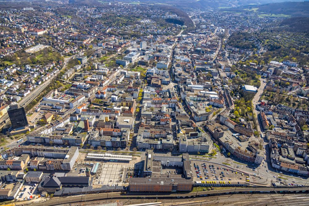 Aerial photograph Hagen - City view on down town on street Bergischer Ring - Graf-von-Galen-Ring in the district Hagen-Mitte in Hagen at Ruhrgebiet in the state North Rhine-Westphalia, Germany