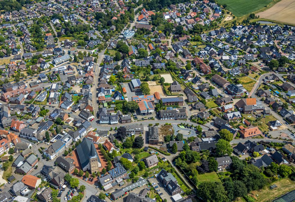 Hamminkeln from above - City view on down town in the district Dingden in Hamminkeln in the state North Rhine-Westphalia, Germany