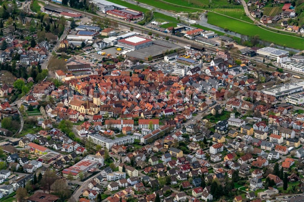Haslach im Kinzigtal from above - City view of the city area of in Haslach im Kinzigtal in the state Baden-Wurttemberg, Germany
