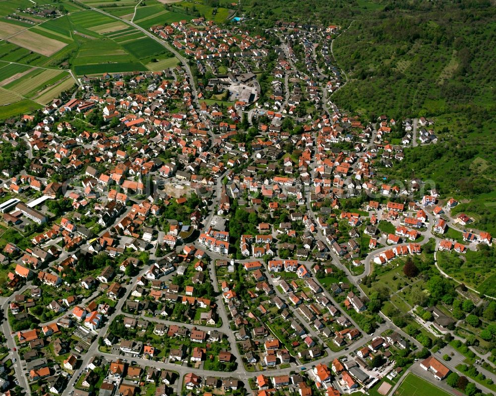 Haubersbronn from above - City view on down town in Haubersbronn in the state Baden-Wuerttemberg, Germany