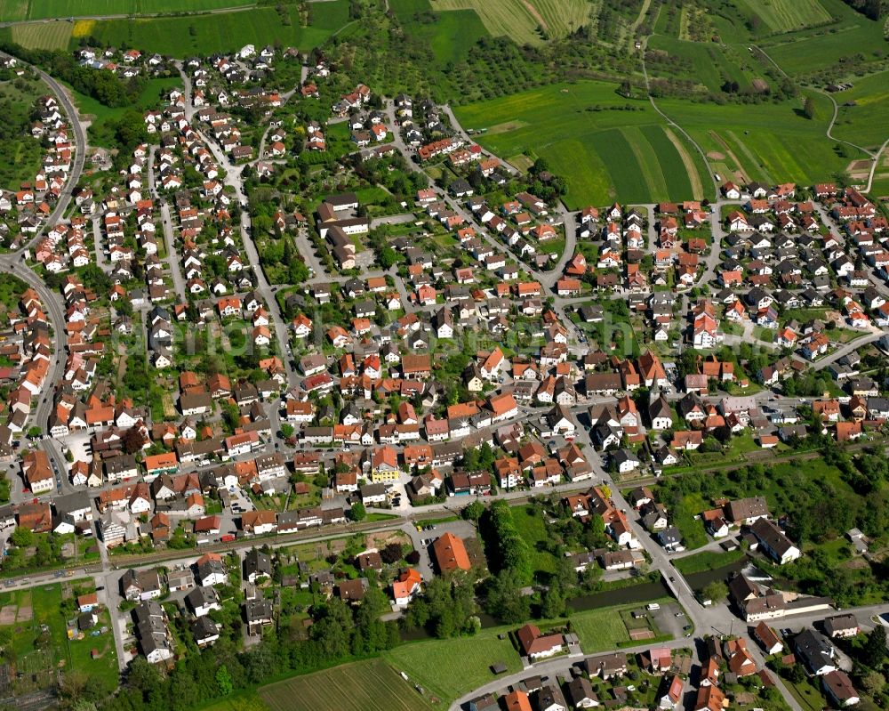Aerial image Haubersbronn - City view on down town in Haubersbronn in the state Baden-Wuerttemberg, Germany