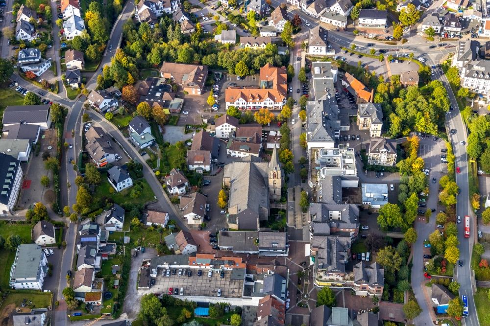Aerial image Sundern (Sauerland) - City view on down town on Hauptstrasse in Sundern (Sauerland) in the state North Rhine-Westphalia, Germany
