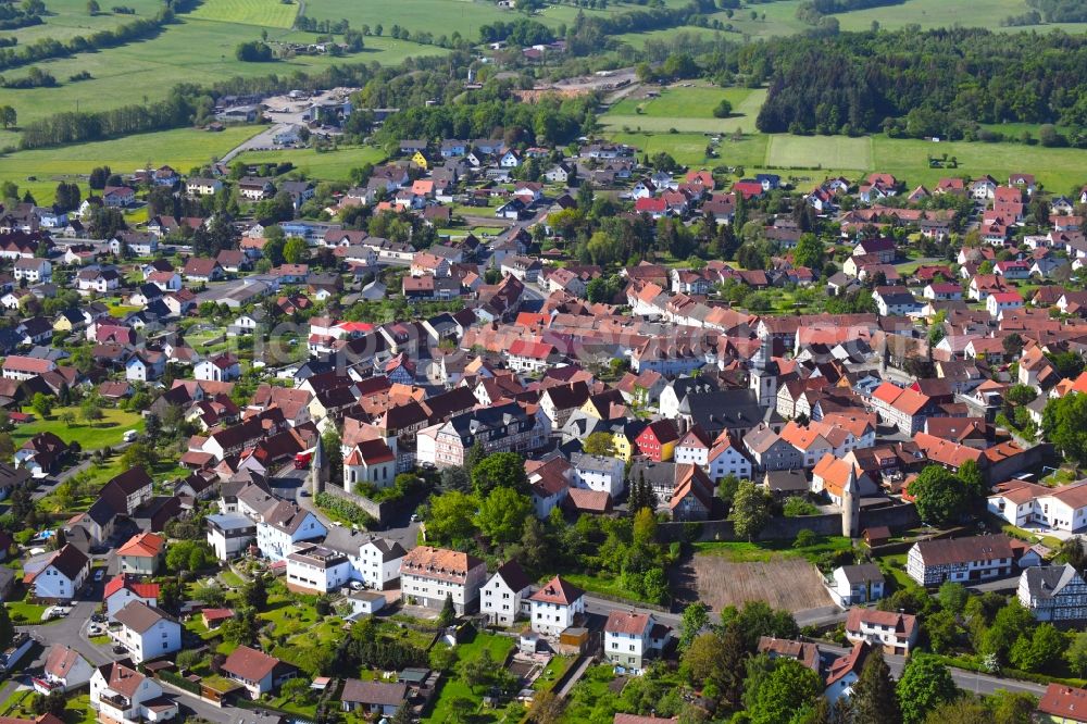Herbstein from the bird's eye view: City view on down town in Herbstein in the state Hesse, Germany