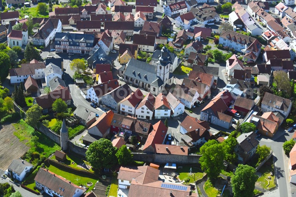 Herbstein from above - City view on down town in Herbstein in the state Hesse, Germany