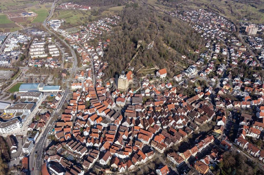 Herrenberg from the bird's eye view: City view on down town in Herrenberg in the state Baden-Wuerttemberg, Germany