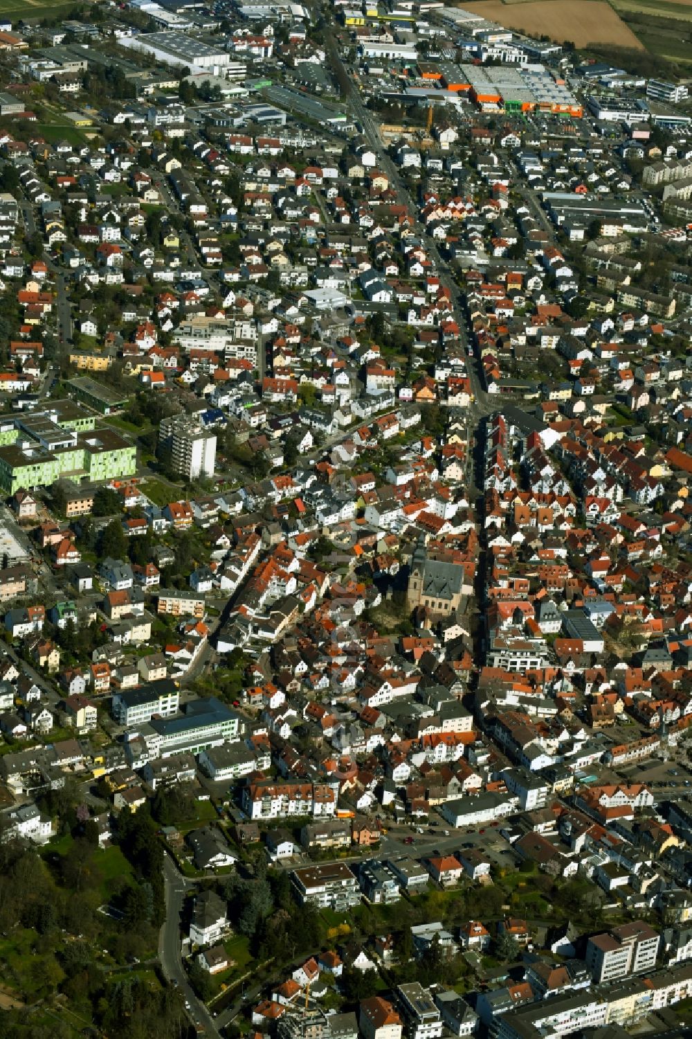 Hofheim am Taunus from above - City view on down town in Hofheim am Taunus in the state Hesse, Germany
