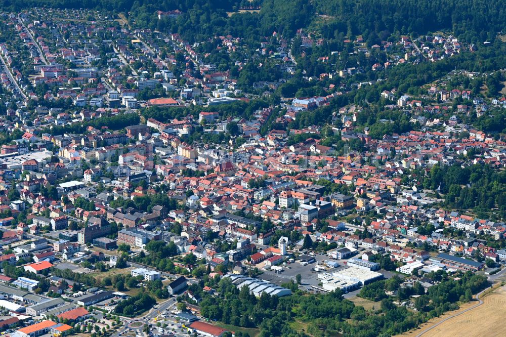 Ilmenau from above - City view on down town in Ilmenau in the state Thuringia, Germany