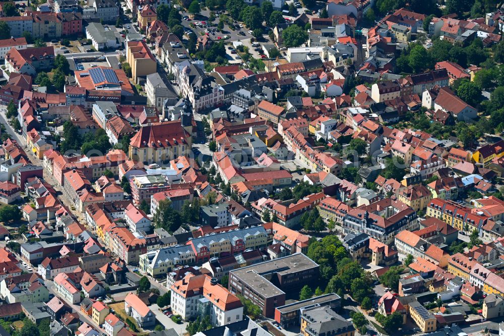 Aerial image Ilmenau - City view on down town on street Marktstrasse in Ilmenau in the state Thuringia, Germany