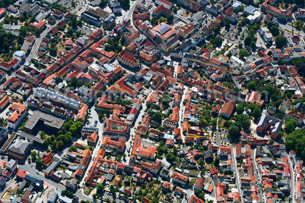 Ilmenau from the bird's eye view: City view on down town on street Marktstrasse in Ilmenau in the state Thuringia, Germany