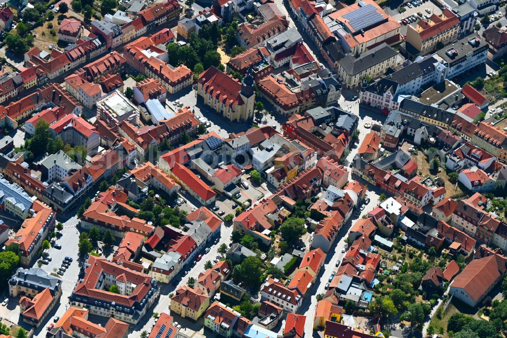 Aerial photograph Ilmenau - City view on down town on street Marktstrasse in Ilmenau in the state Thuringia, Germany