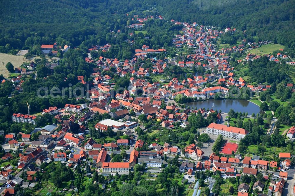 Ilsenburg (Harz) from above - City view on down town in Ilsenburg (Harz) in the state Saxony-Anhalt, Germany