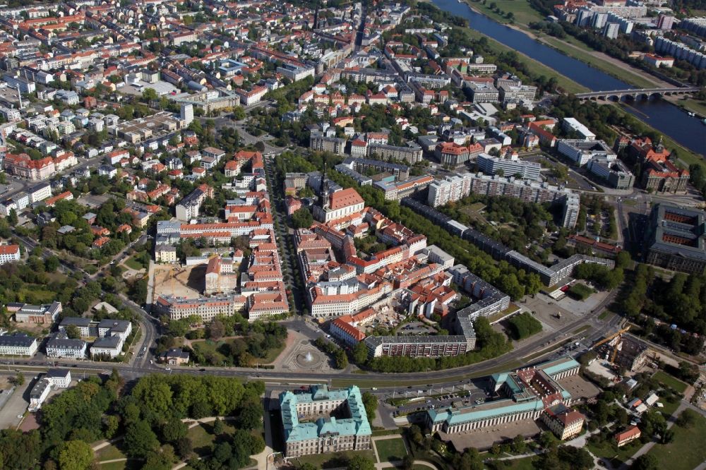 Aerial image Dresden - City view on down town on Koenigstrasse in the district Innere Neustadt in Dresden in the state Saxony, Germany