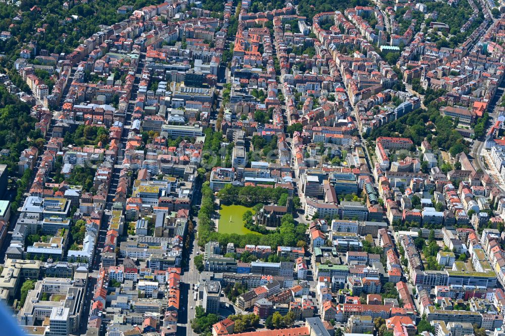 Stuttgart from the bird's eye view: City view on down town with of Johanneskirche on street Gutenbergstrasse in the district Feuersee in Stuttgart in the state Baden-Wuerttemberg, Germany