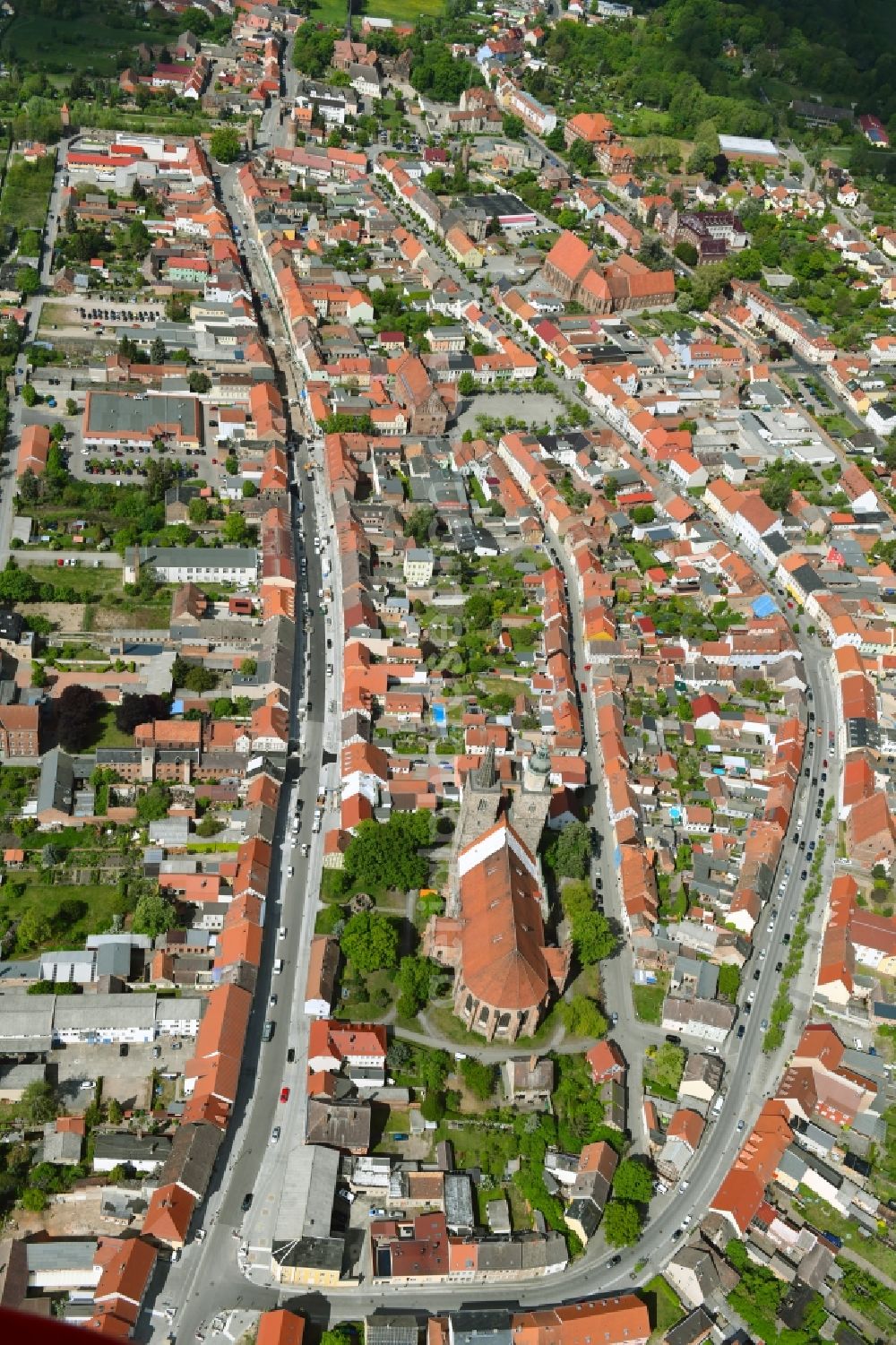Aerial photograph Jüterbog - City view on down town in Jueterbog in the state Brandenburg, Germany