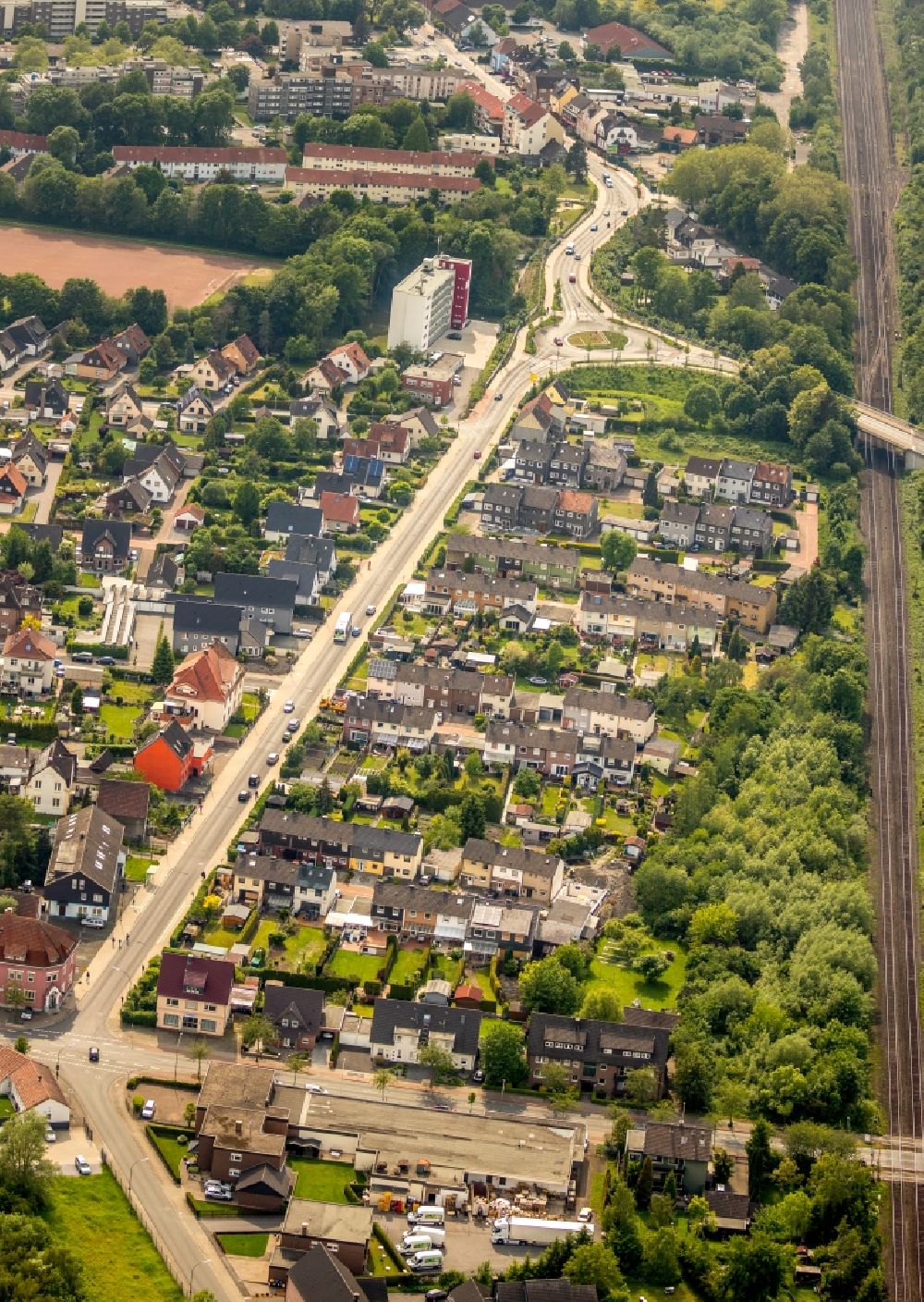 Aerial image Hamm - City view on down town Kamener Strasse in Hamm in the state North Rhine-Westphalia, Germany