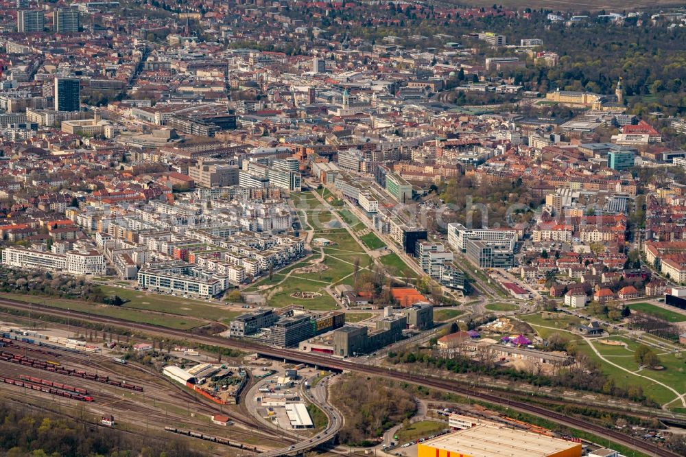 Aerial image Karlsruhe - City view on down town in Karlsruhe in the state Baden-Wuerttemberg, Germany