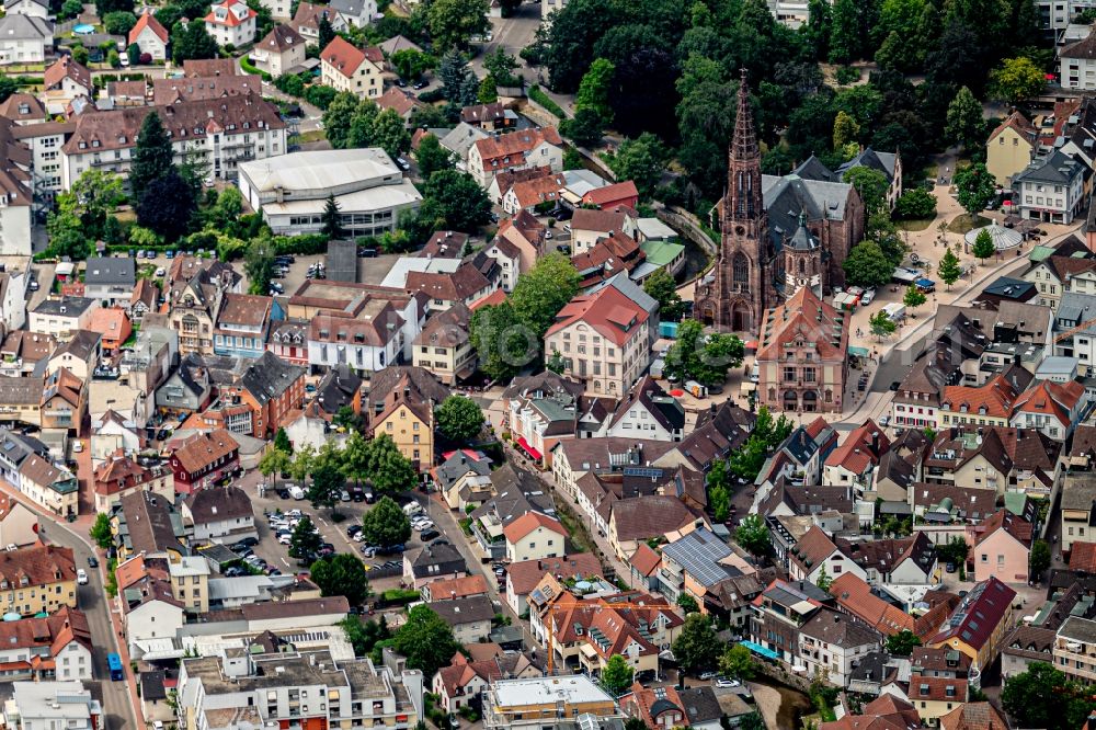 Bühl from the bird's eye view: City view on down town with Kirche in Buehl in the state Baden-Wurttemberg, Germany