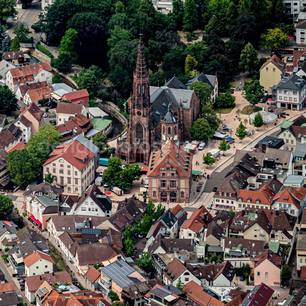 Aerial photograph Bühl - City view on down town with Kirche in Buehl in the state Baden-Wurttemberg, Germany