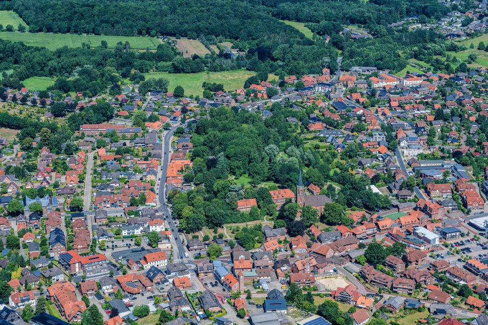 Harsefeld from above - City view on down town in Harsefeld in the state Lower Saxony, Germany