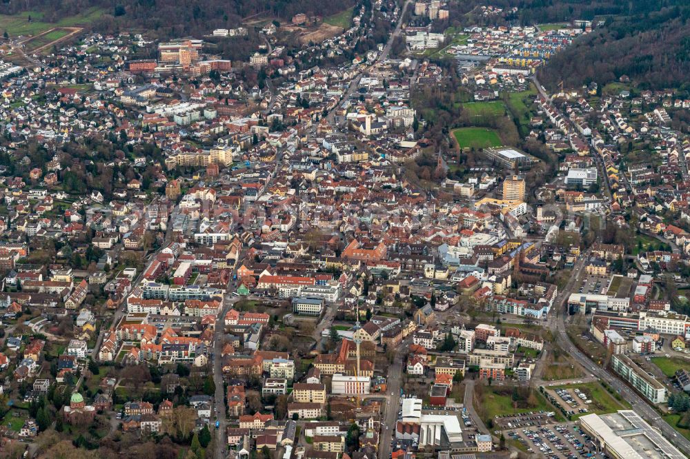 Lahr/Schwarzwald from above - City view on down town in Lahr/Schwarzwald in the state Baden-Wurttemberg, Germany