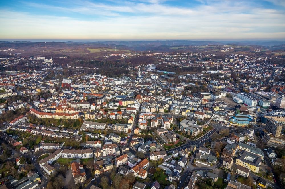 Aerial image Lüdenscheid - City view on down town in Luedenscheid in the state North Rhine-Westphalia, Germany
