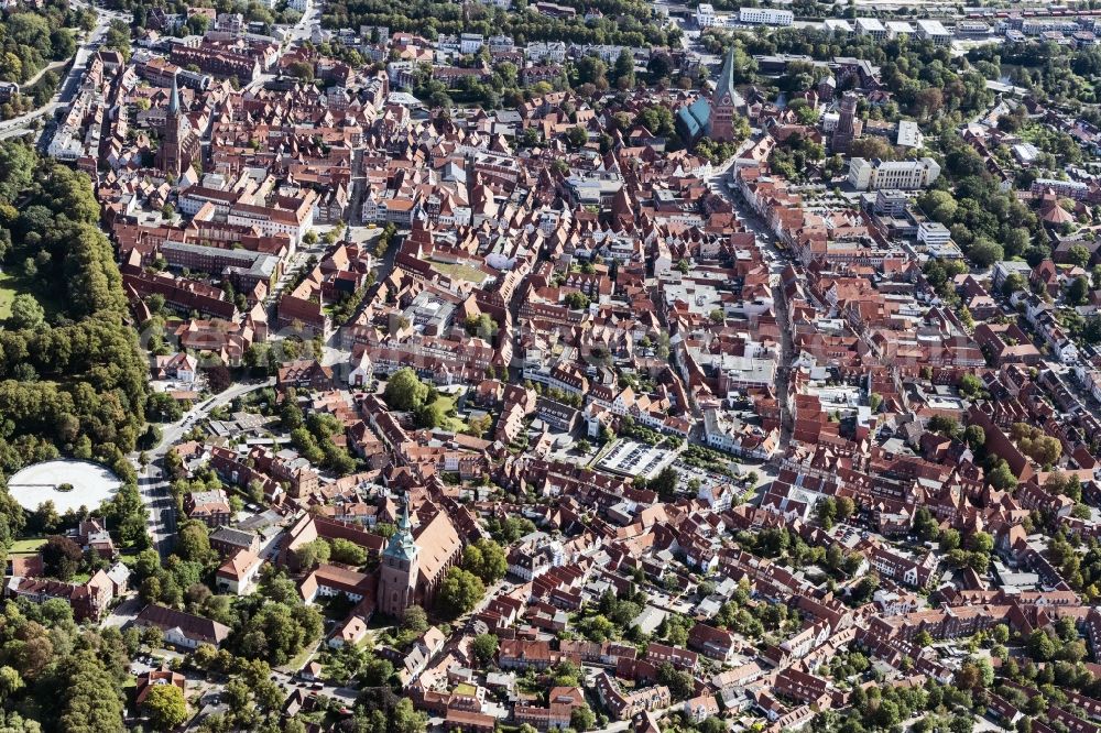 Lüneburg from above - City view on down town in Lueneburg in the state Lower Saxony, Germany
