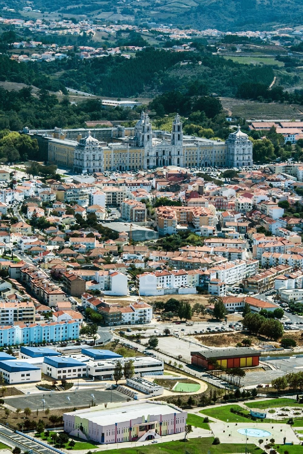 Mafra from the bird's eye view: City view of the city area of in Mafra in Lisbon, Portugal