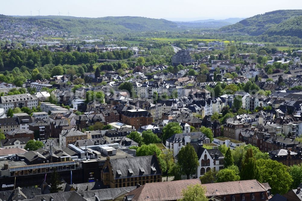 Marburg from the bird's eye view: City view of the city area of in Marburg in the state Hesse, Germany