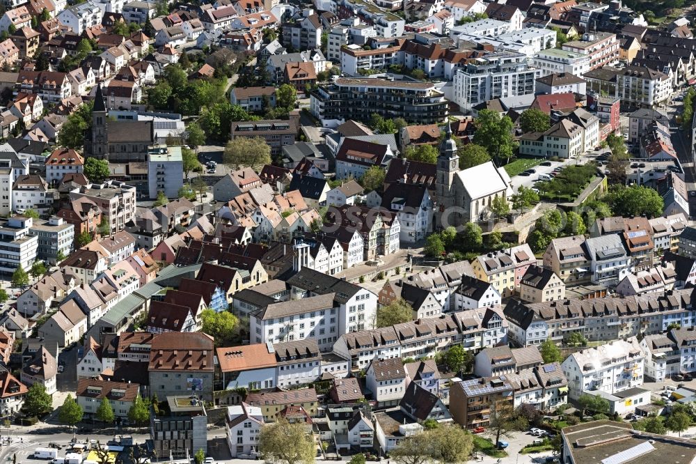 Böblingen from above - City view on down town with Marktplatz and Stadtverwaltung in Boeblingen in the state Baden-Wuerttemberg, Germany