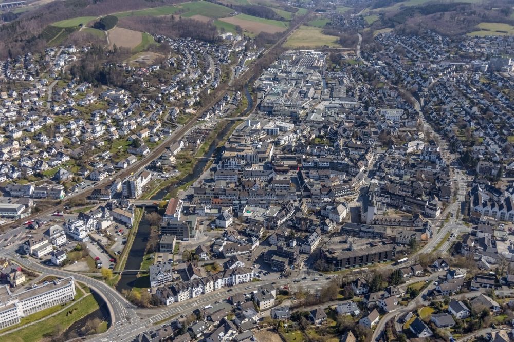 Aerial photograph Meschede - City view of the city area of in Meschede at Sauerland in the state North Rhine-Westphalia, Germany