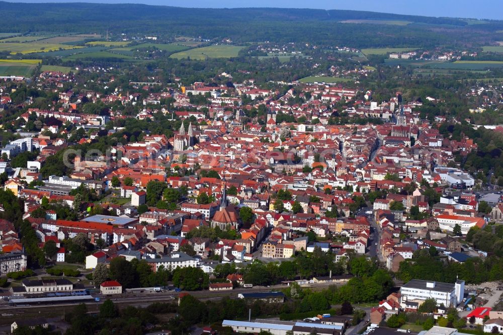 Aerial photograph Mühlhausen - City view on down town in Muehlhausen in the state Thuringia, Germany