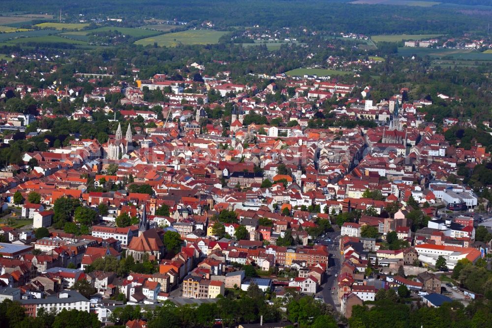 Mühlhausen from above - City view on down town in Muehlhausen in the state Thuringia, Germany