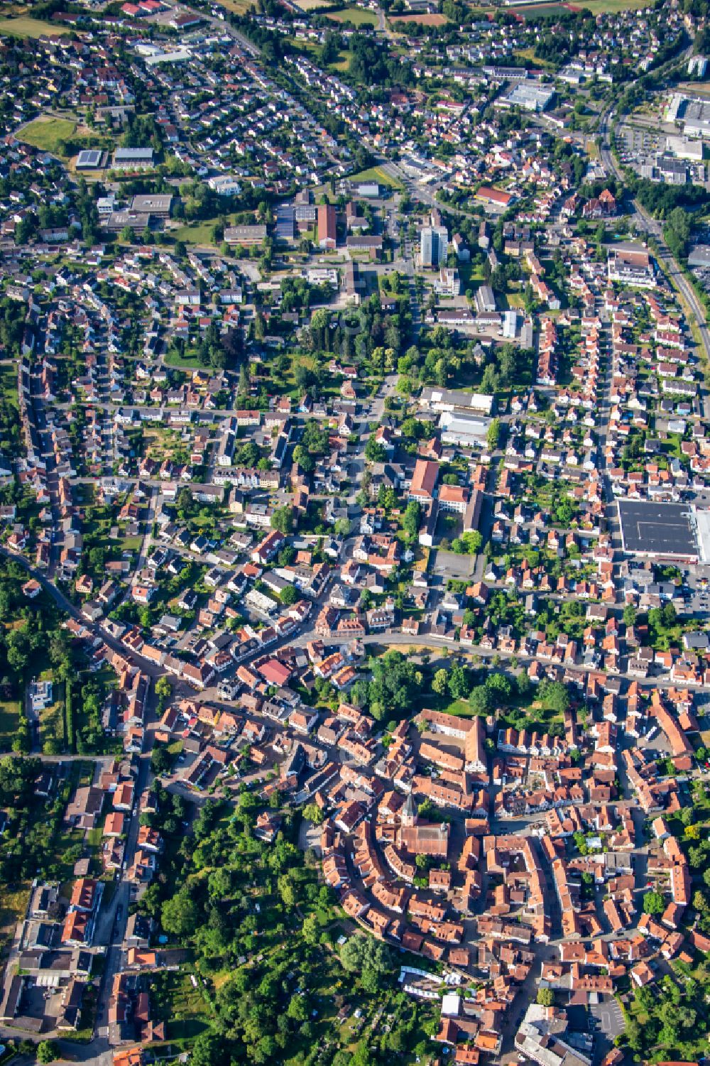 Michelstadt from the bird's eye view: City view on down town in Michelstadt in the state Hesse, Germany