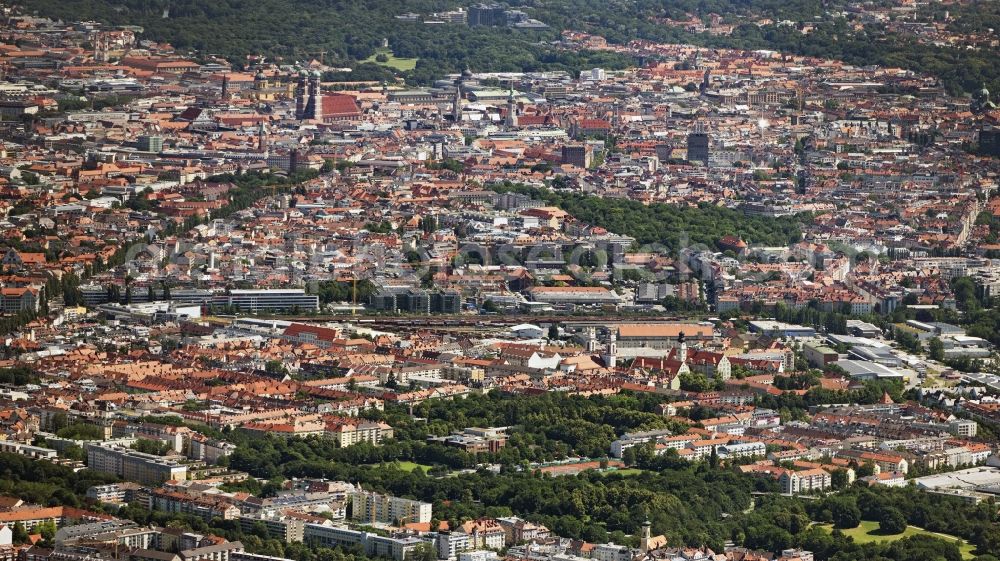 Aerial image München - City view on down town in Munich in the state Bavaria, Germany
