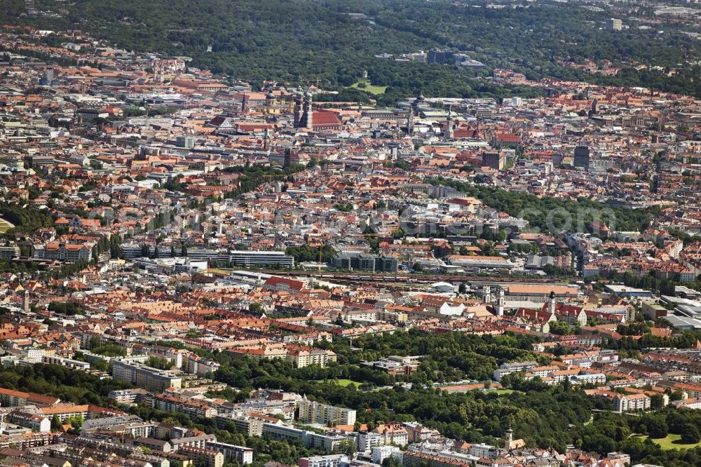 Aerial photograph München - City view on down town in Munich in the state Bavaria, Germany
