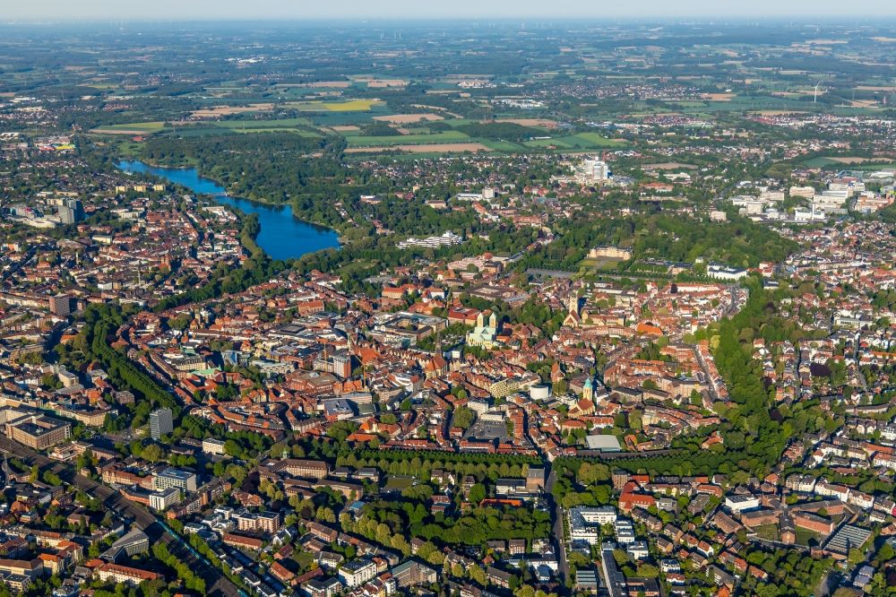 Aerial image Münster - City view on down town in Muenster in the state North Rhine-Westphalia, Germany