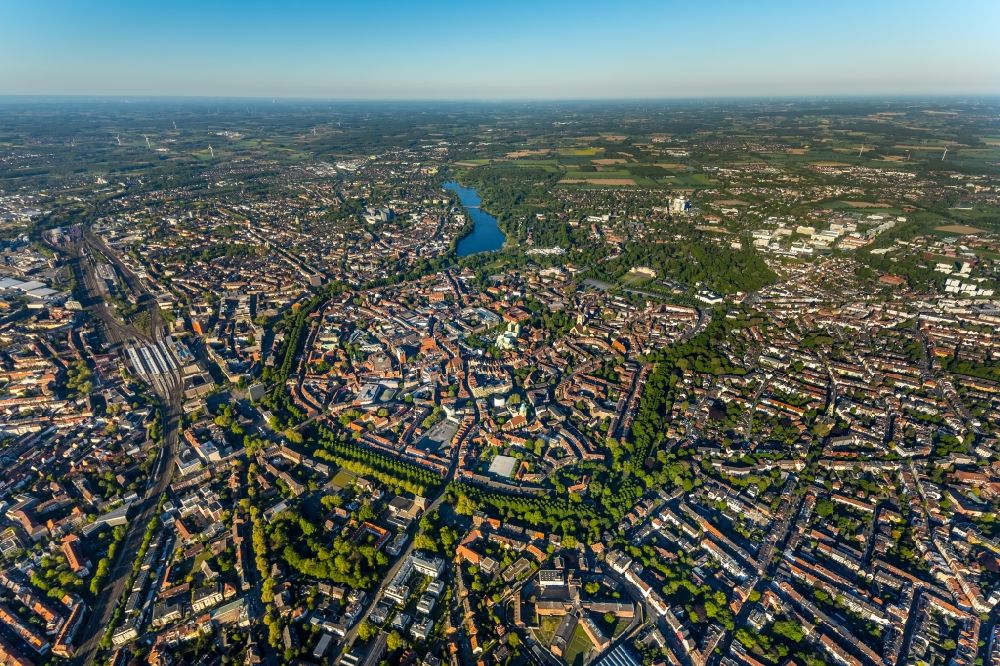 Aerial photograph Münster - City view on down town in Muenster in the state North Rhine-Westphalia, Germany