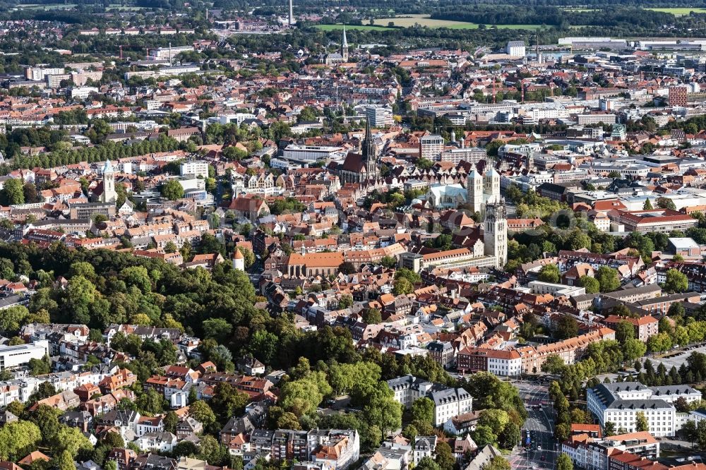 Münster from the bird's eye view: City view on down town in Muenster in the state North Rhine-Westphalia, Germany