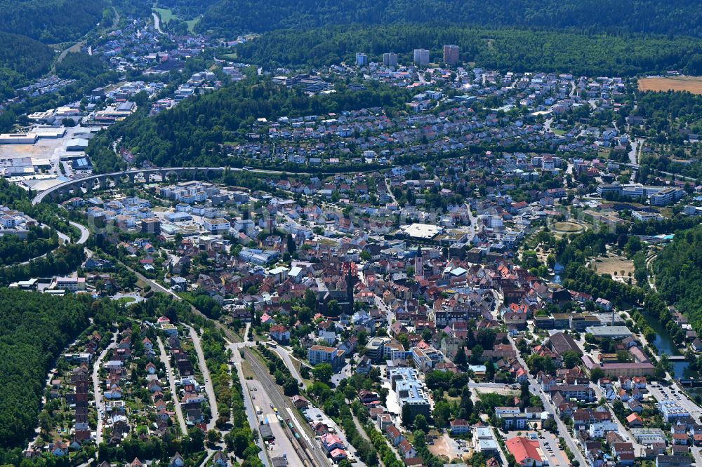 Aerial image Nagold - City view on down town in the district Emmingen in Nagold in the state Baden-Wuerttemberg, Germany
