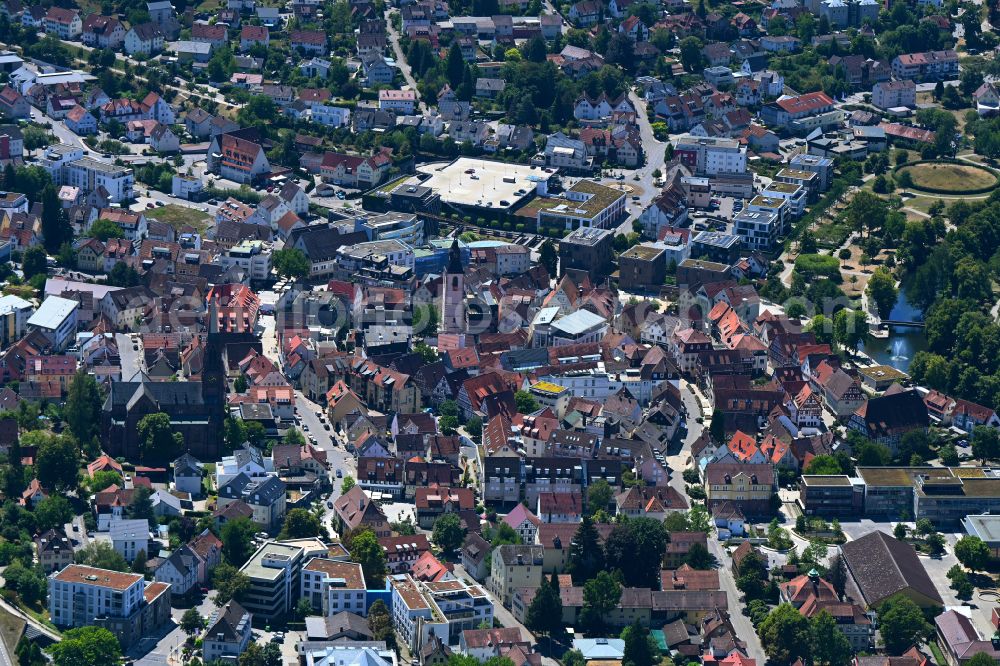 Nagold from the bird's eye view: City view on down town in the district Emmingen in Nagold in the state Baden-Wuerttemberg, Germany