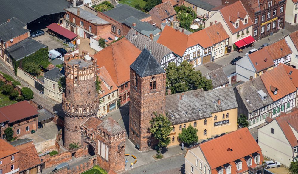 Aerial image Tangermünde - City view on down town Neustaedter Tor in Tangermuende in the state Saxony-Anhalt, Germany