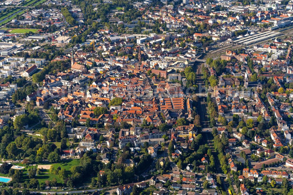 Aerial image Offenburg - City view of the city area of in Offenburg in the state Baden-Wuerttemberg